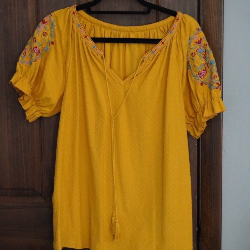 Yellow floral embroidered blouse